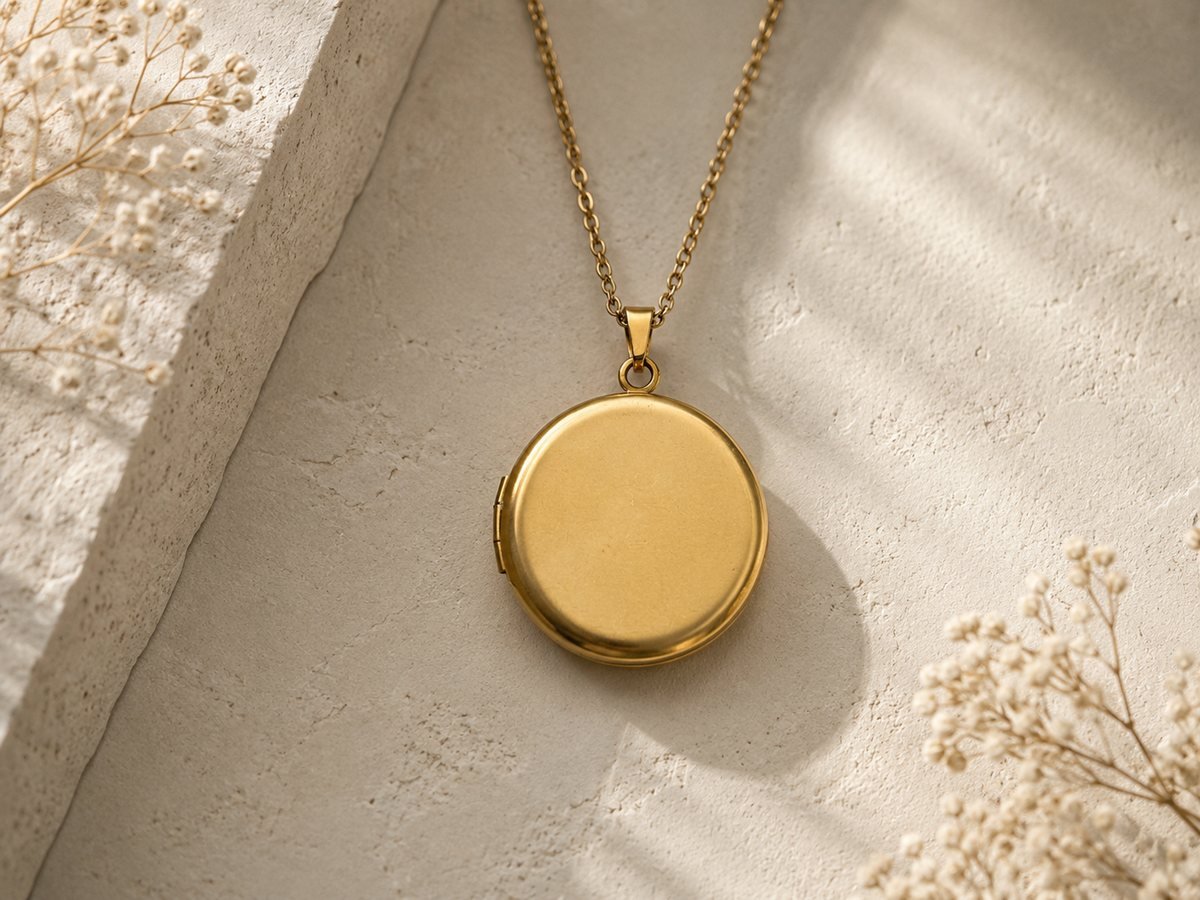 The Éternel gold-plated brass round photo locket necklace